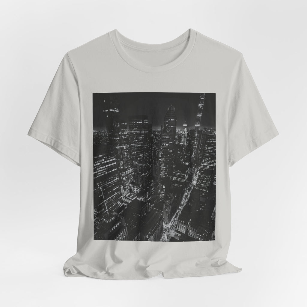 City Nightscape T-Shirt — Black & White Aerial Skyline Tee