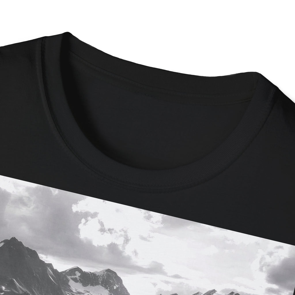 Mountain Meadow Photo T-Shirt — Black & White Nature Landscape Tee