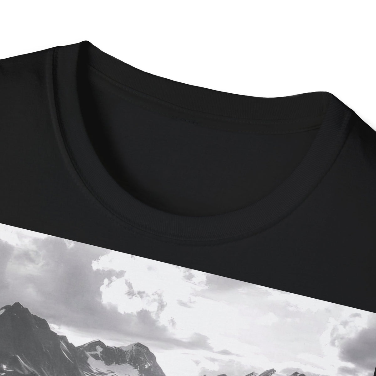Mountain Meadow Photo T-Shirt — Black & White Nature Landscape Tee