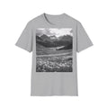 Mountain Meadow Photo T-Shirt — Black & White Nature Landscape Tee