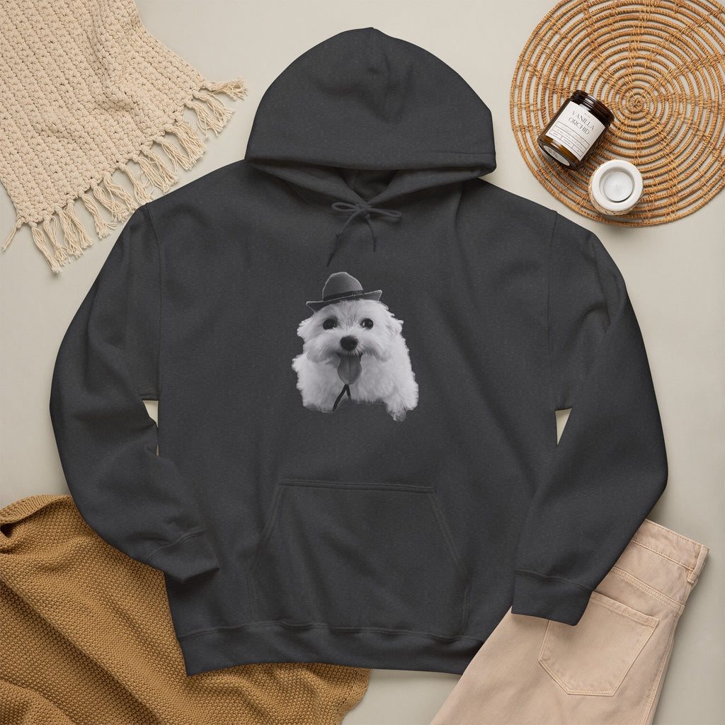 Cute Dog Hoodie — Fluffy Pup with Hat Graphic Sweatshirt