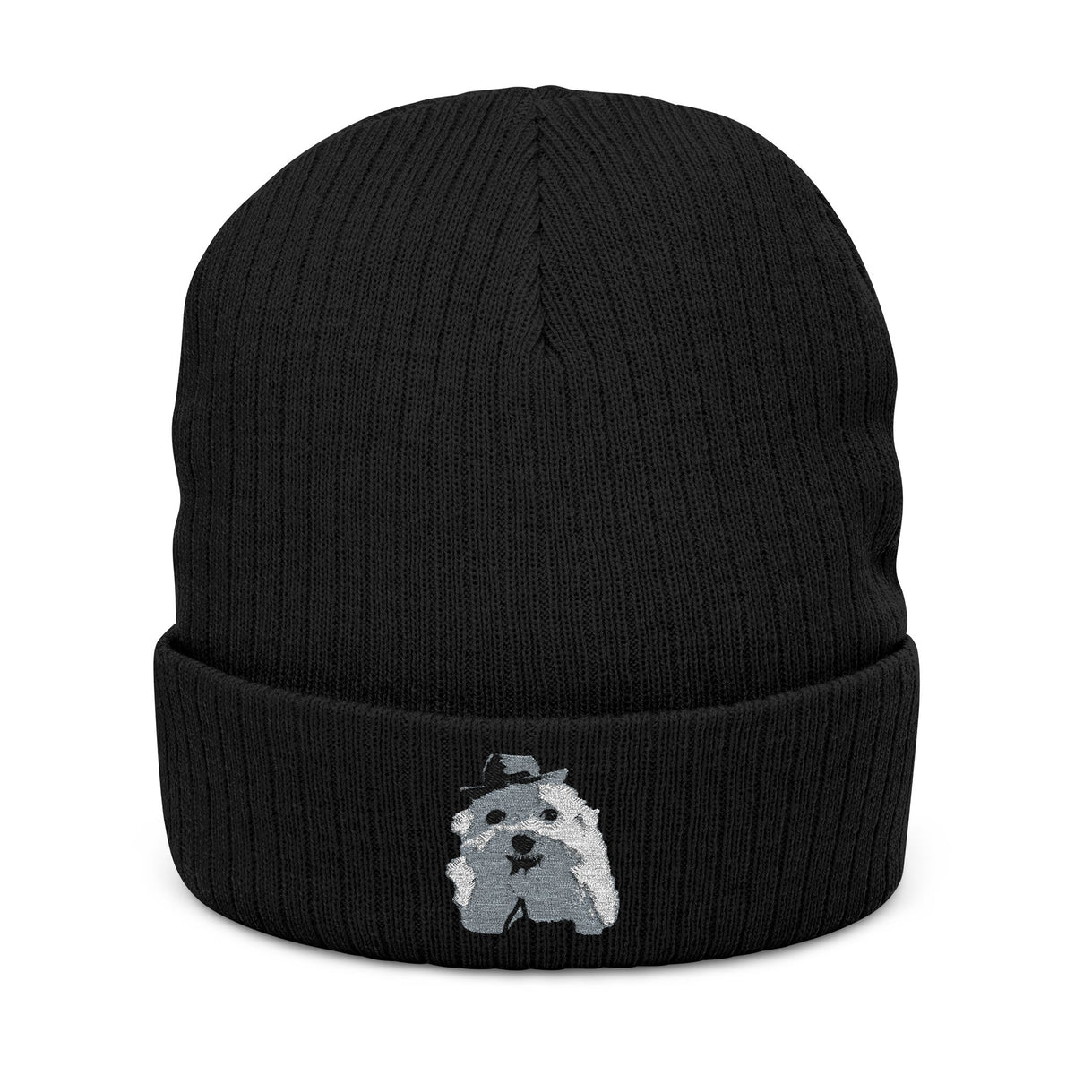 Embroidered Schnauzer Ribbed Knit Beanie — Cozy Dog Lover Winter Hat