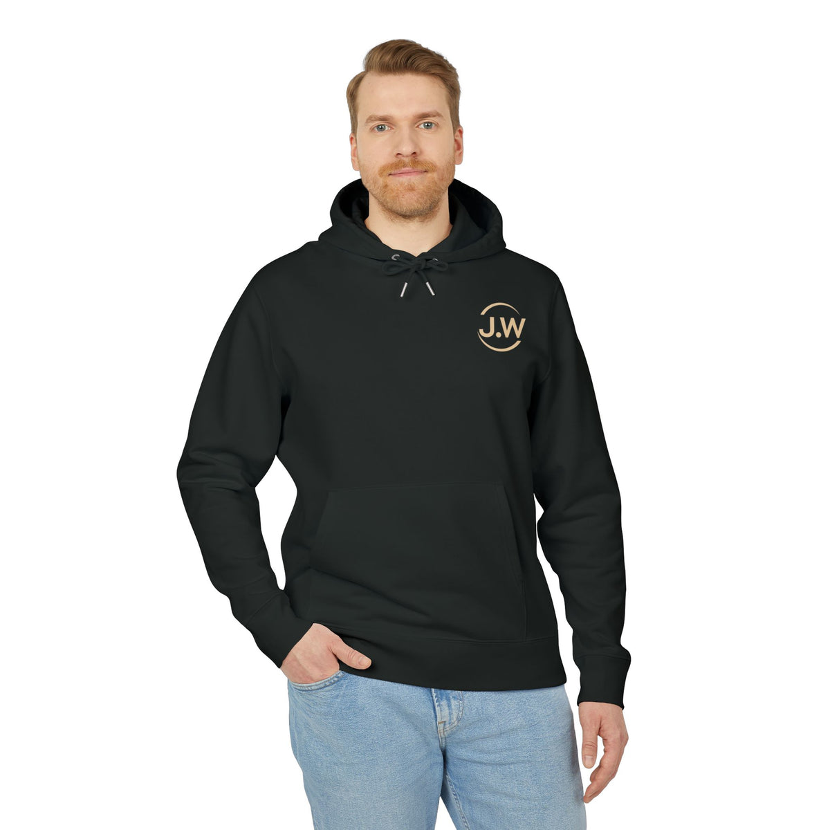 Minimal Monogram JW Hoodie — White Casual Pullover
