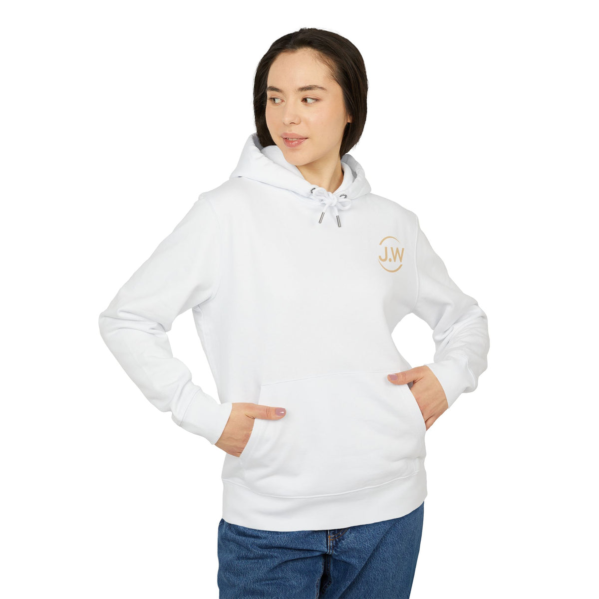 Minimal Monogram JW Hoodie — White Casual Pullover