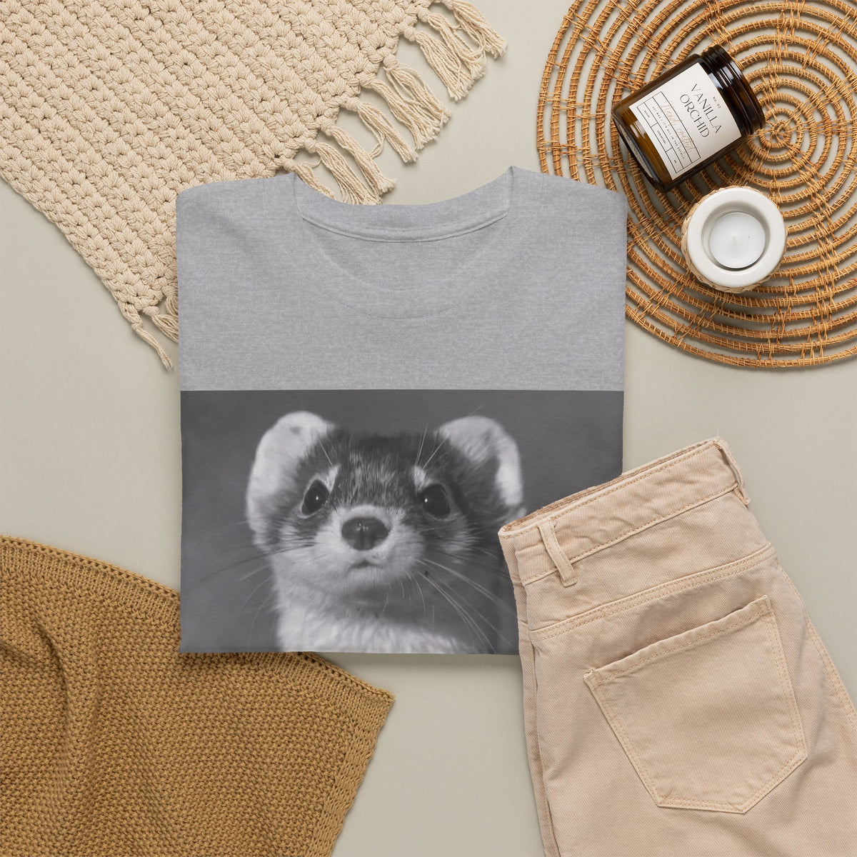 Ferret Portrait T-Shirt — Cute Black & White Animal Tee