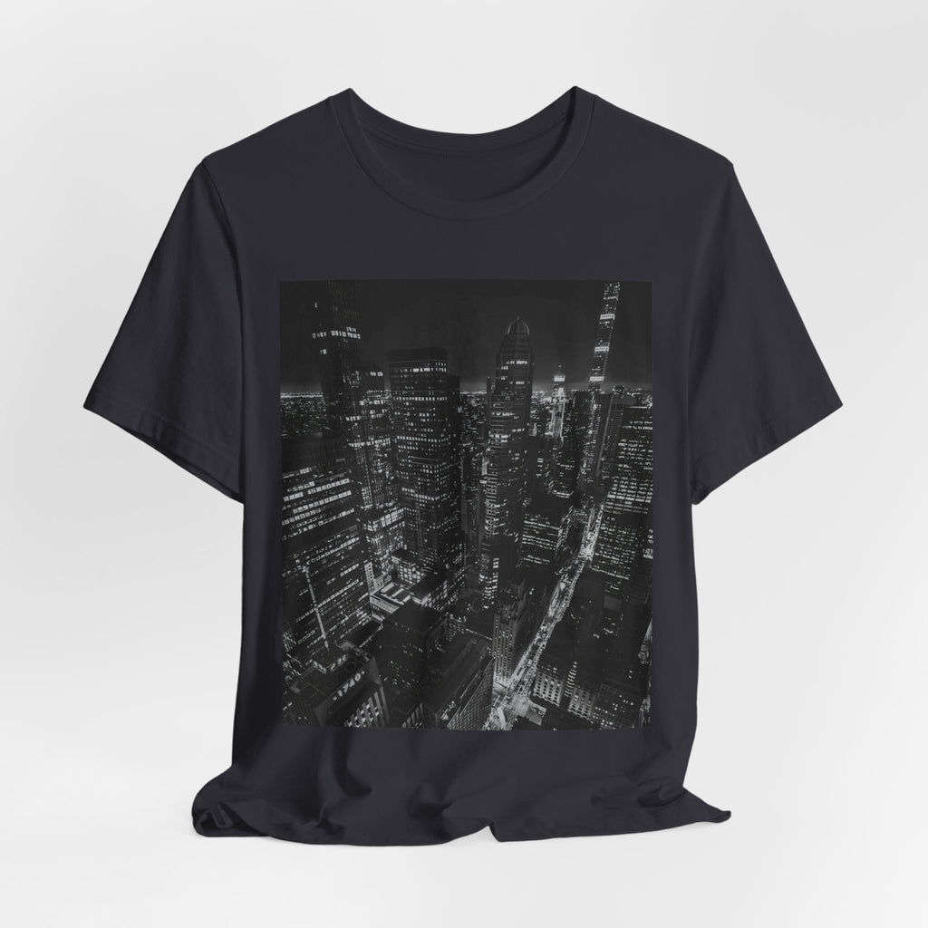 City Nightscape T-Shirt — Black & White Aerial Skyline Tee
