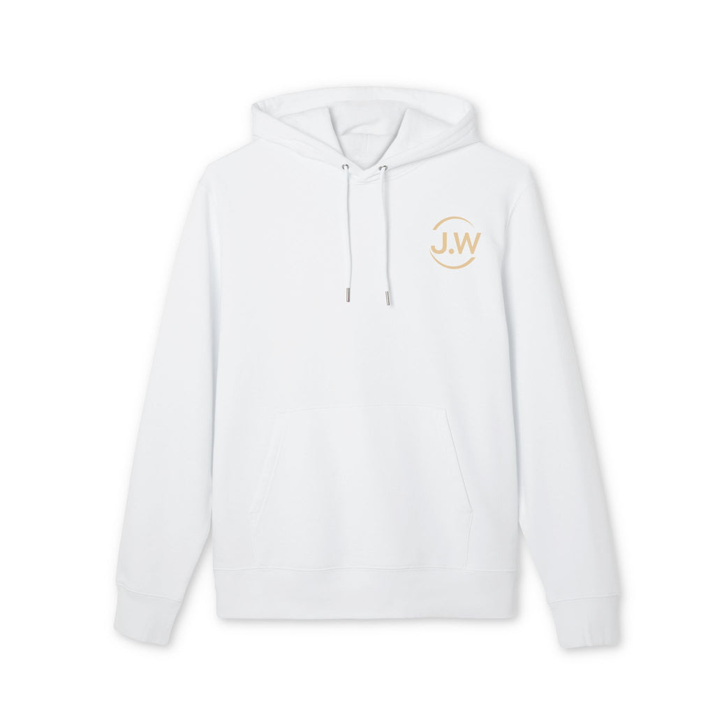 Minimal Monogram JW Hoodie — White Casual Pullover