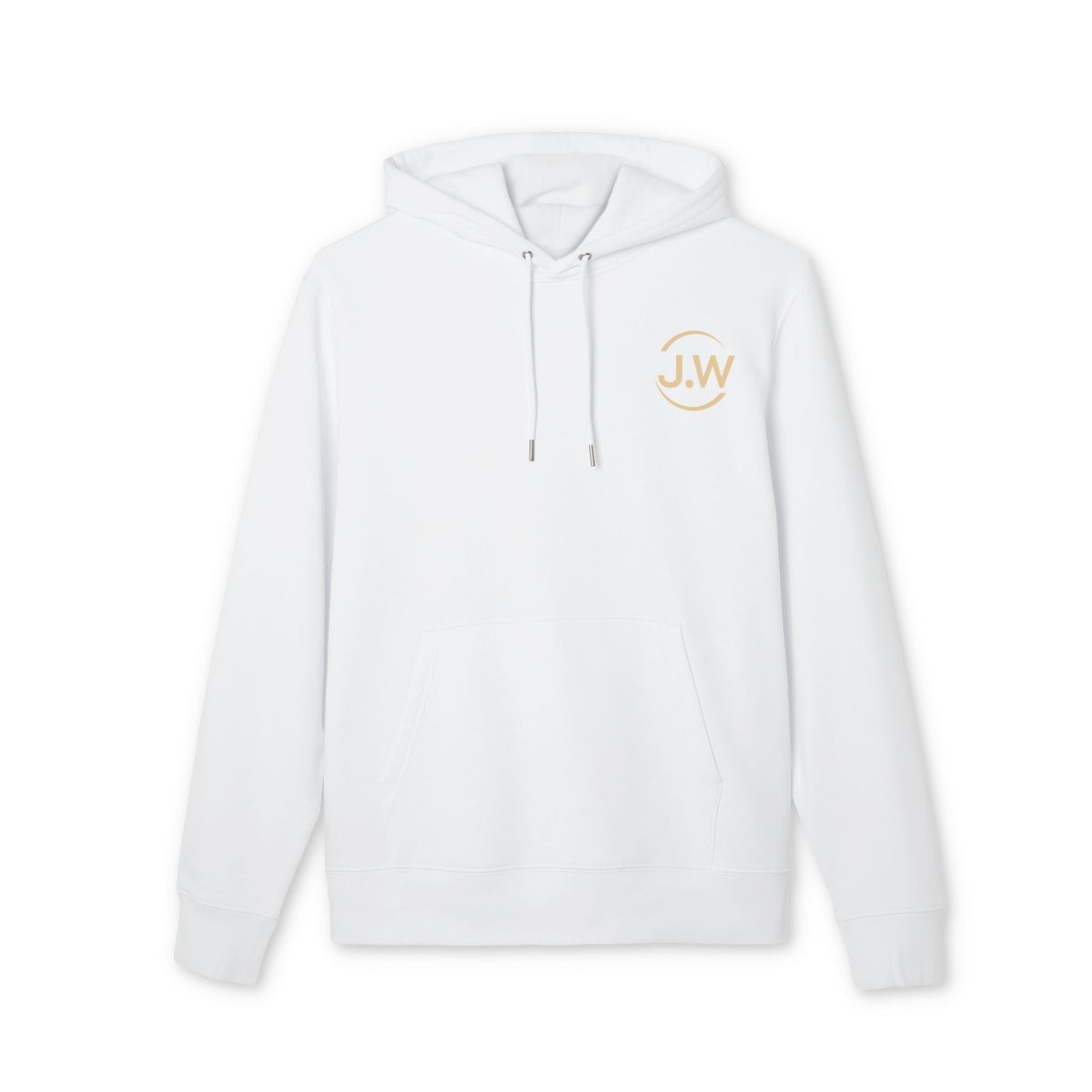 Minimal Monogram JW Hoodie — White Casual Pullover