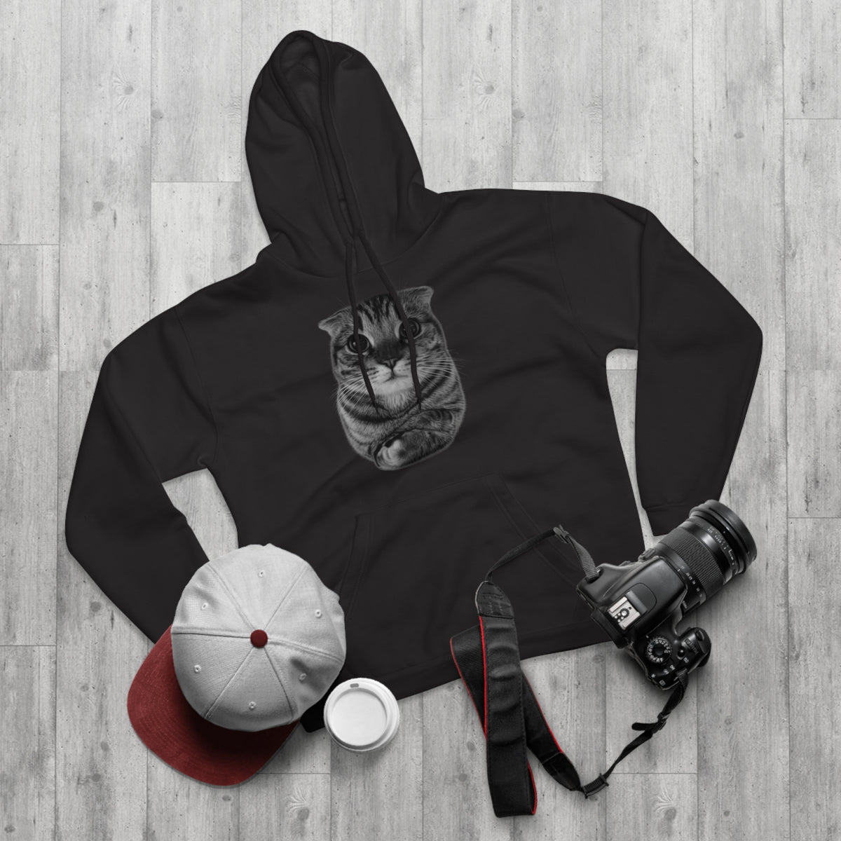Cat Portrait Hoodie — Cute Folded Cat Face Pullover