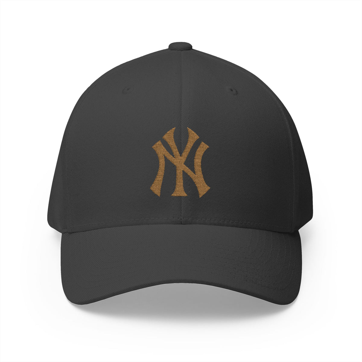 Embroidered Gold NY Logo Cap — Structured Closed-Back Baseball Hat