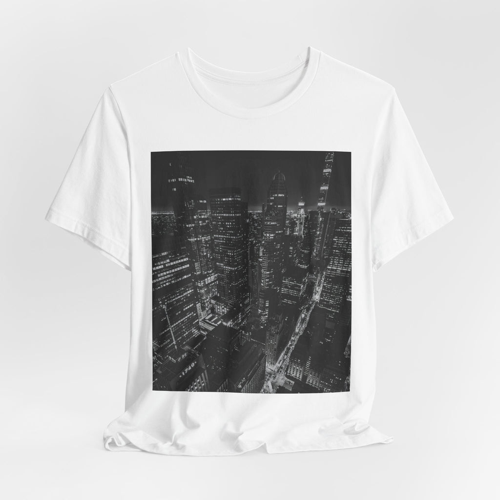 City Nightscape T-Shirt — Black & White Aerial Skyline Tee