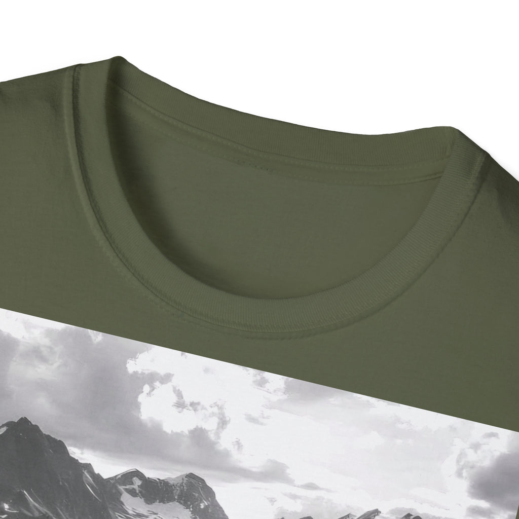 Mountain Meadow Photo T-Shirt — Black & White Nature Landscape Tee