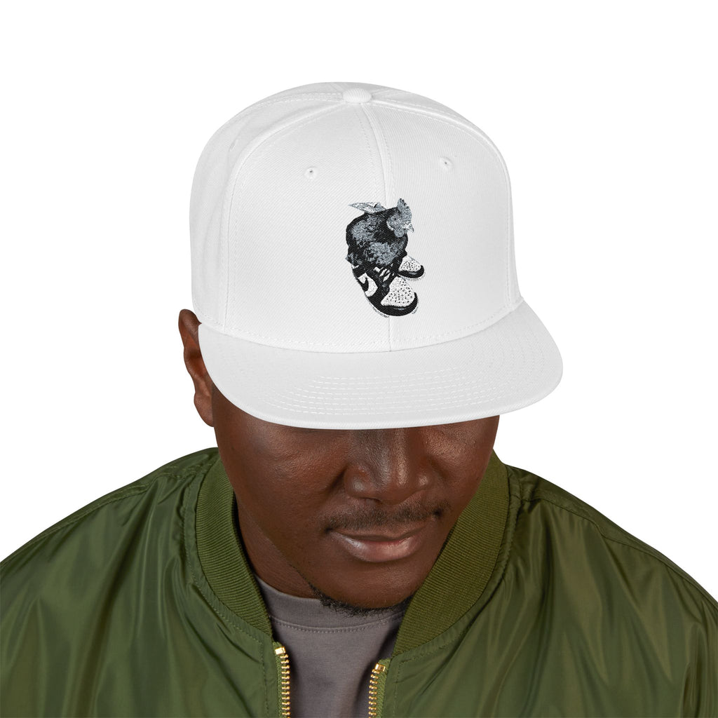 Embroidered Dragon Snapback Hat — Metallic Silver Oriental Crest
