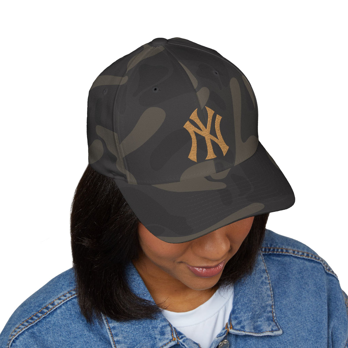 Embroidered Gold NY Logo Cap — Structured Closed-Back Baseball Hat