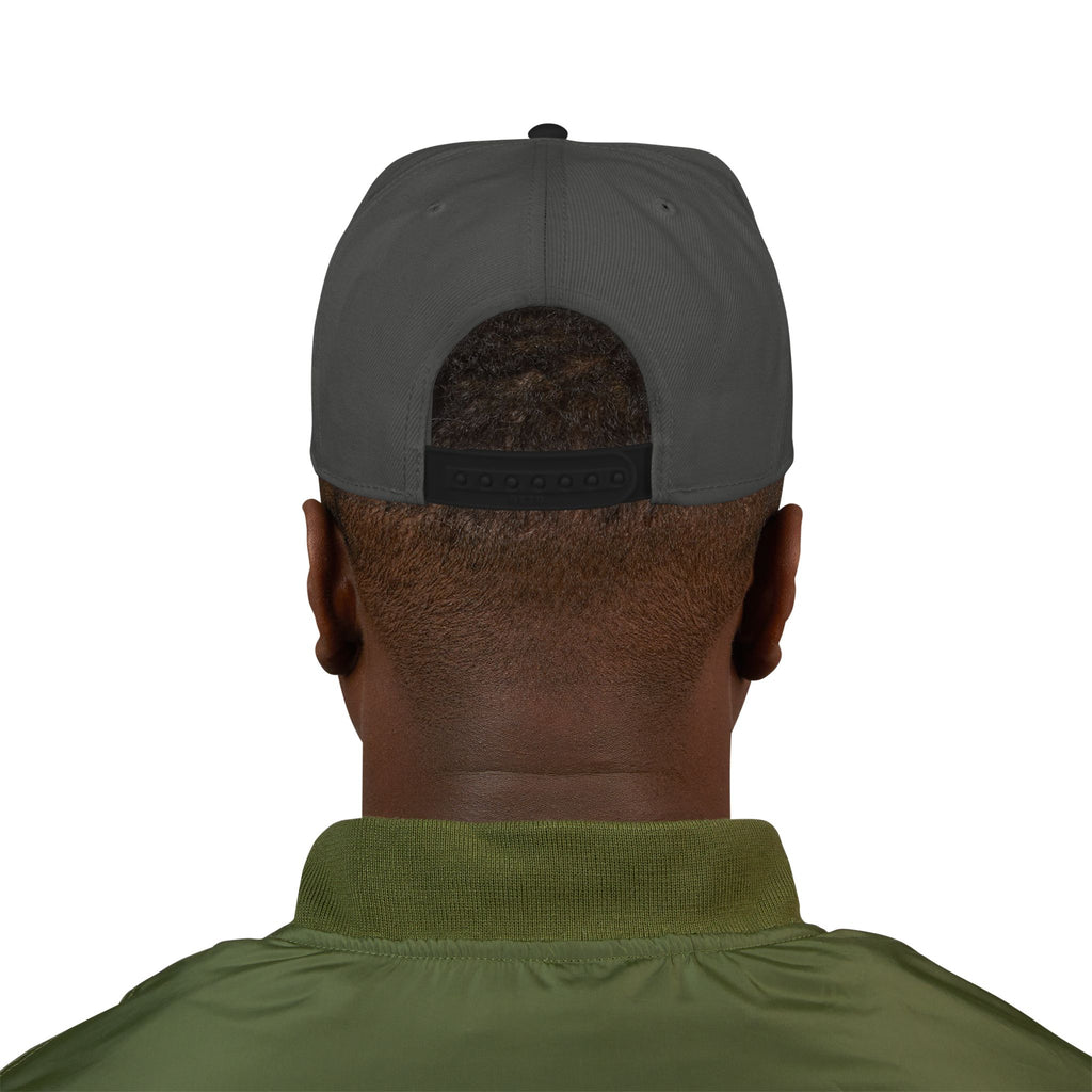 Embroidered Dragon Snapback Hat — Metallic Silver Oriental Crest