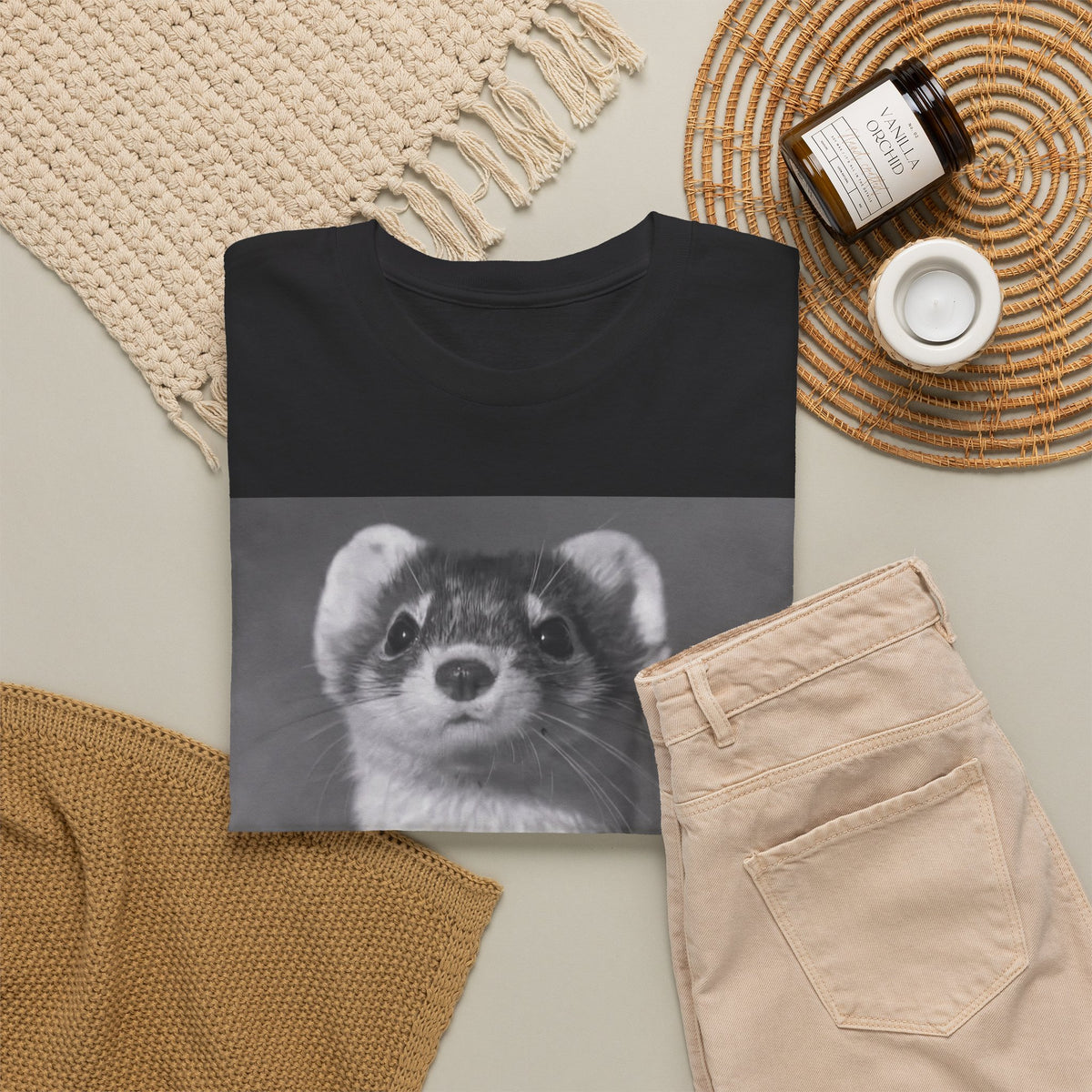 Ferret Portrait T-Shirt — Cute Black & White Animal Tee