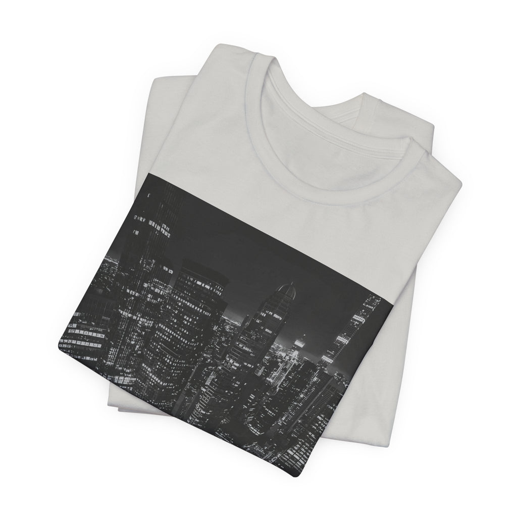 City Nightscape T-Shirt — Black & White Aerial Skyline Tee