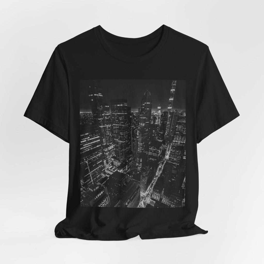 City Nightscape T-Shirt — Black & White Aerial Skyline Tee
