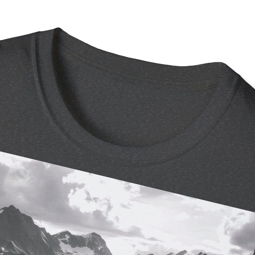 Mountain Meadow Photo T-Shirt — Black & White Nature Landscape Tee