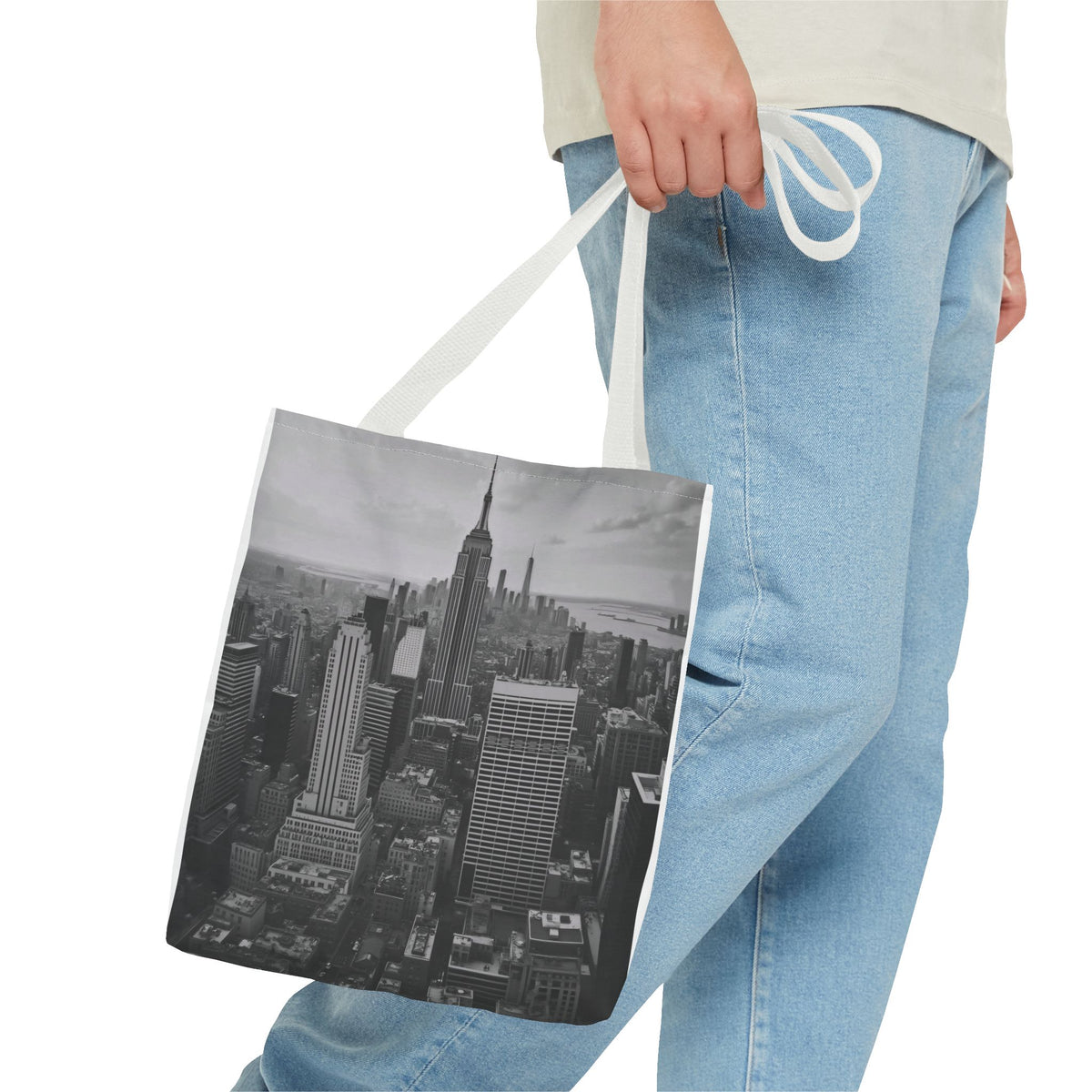City Skyline Tote Bag – Black & White New York Aerial Photo Tote