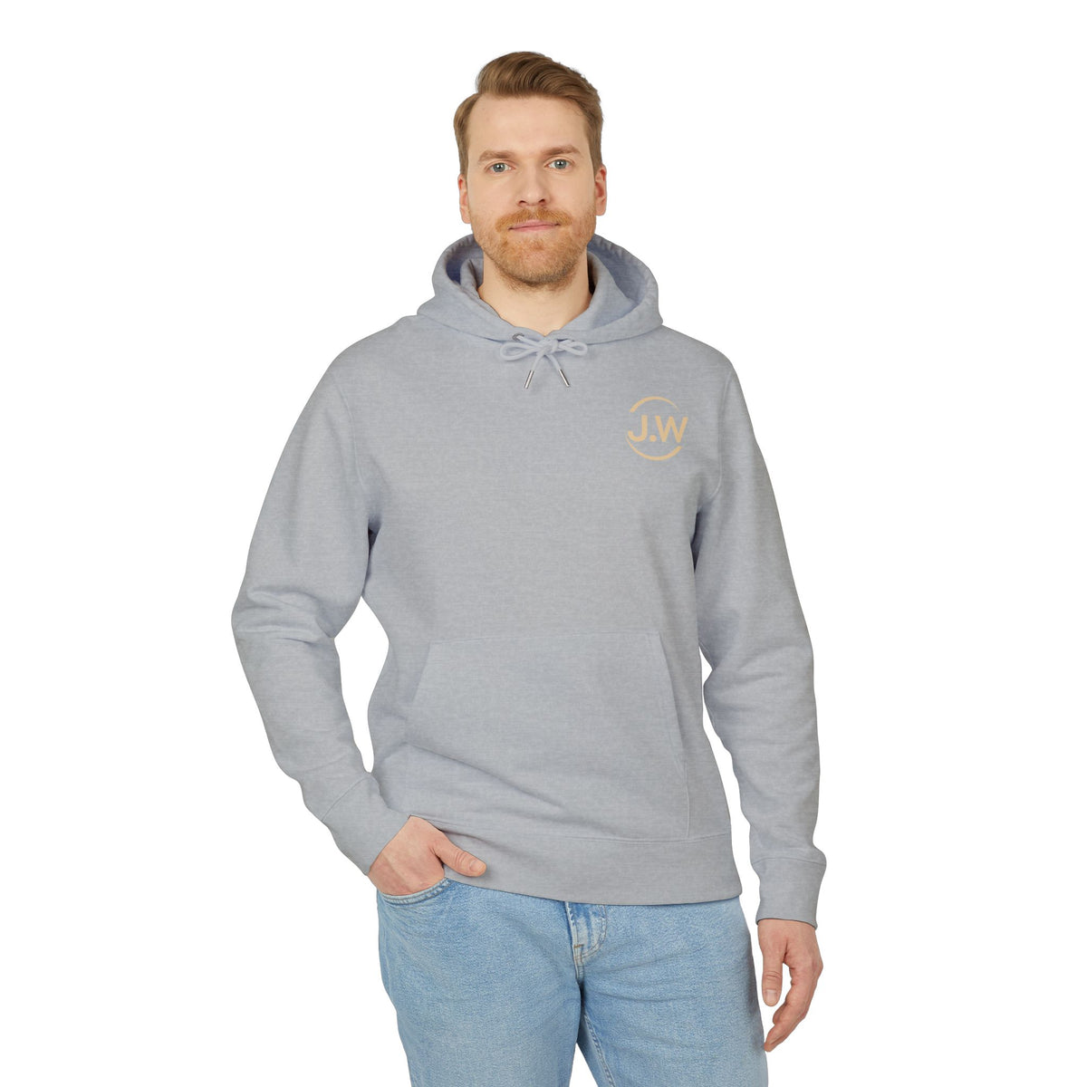 Minimal Monogram JW Hoodie — White Casual Pullover