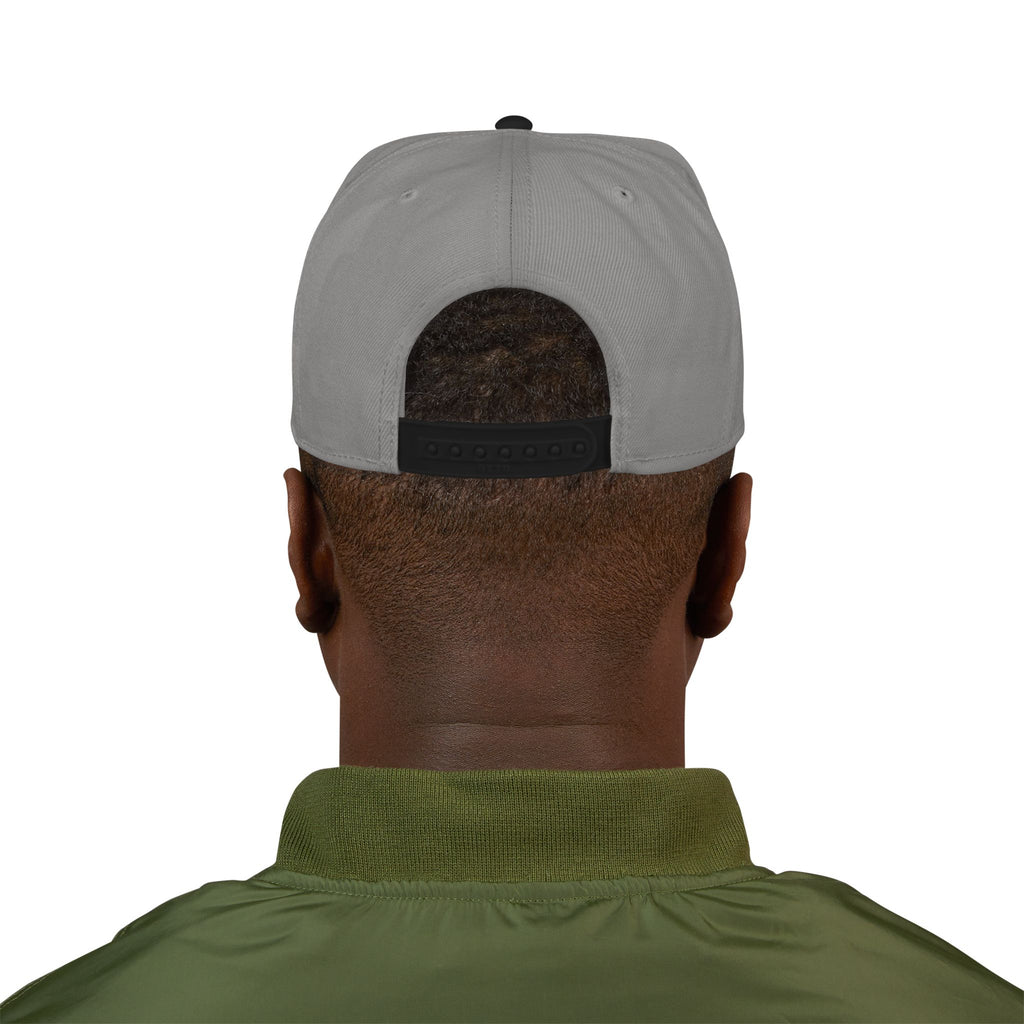 Embroidered Dragon Snapback Hat — Metallic Silver Oriental Crest