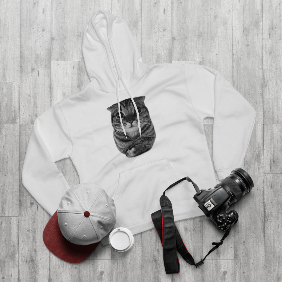 Cat Portrait Hoodie — Cute Folded Cat Face Pullover