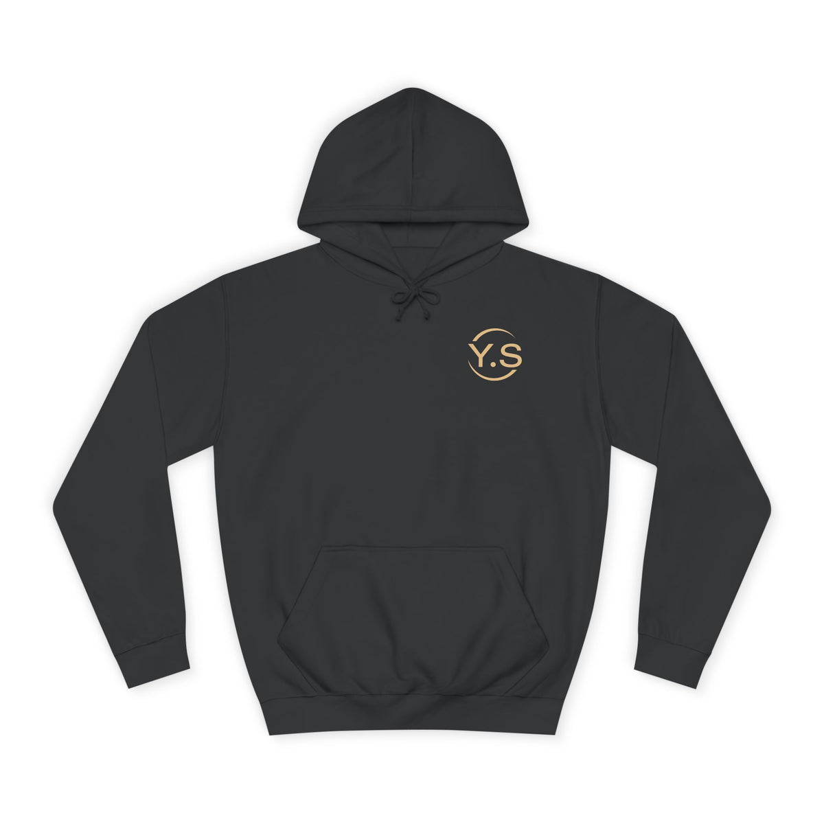 Minimalist White Hoodie with Gold 'Y.S' Chest Logo — Cozy College Style