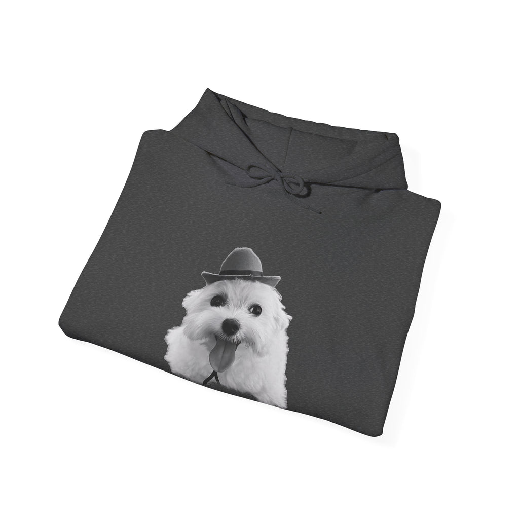 Cute Dog Hoodie — Fluffy Pup with Hat Graphic Sweatshirt