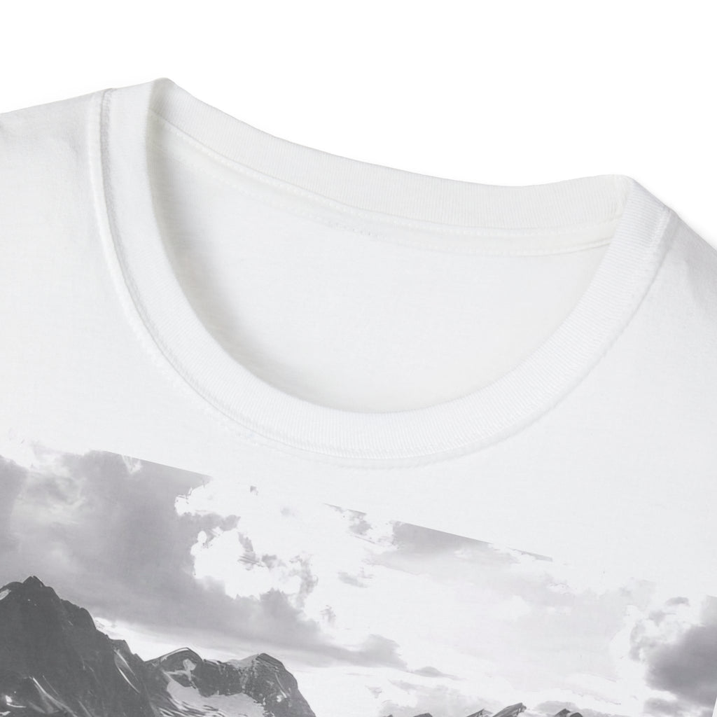 Mountain Meadow Photo T-Shirt — Black & White Nature Landscape Tee