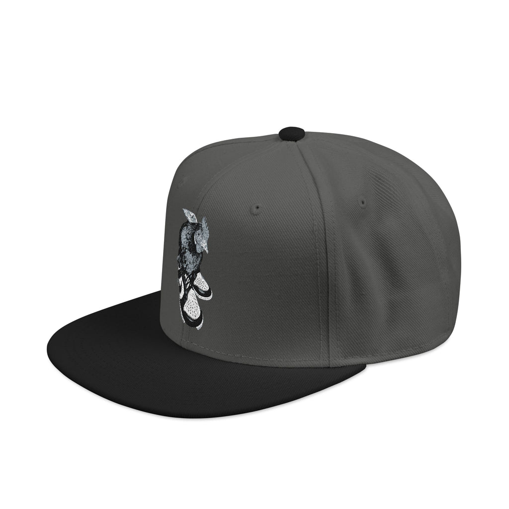 Embroidered Dragon Snapback Hat — Metallic Silver Oriental Crest