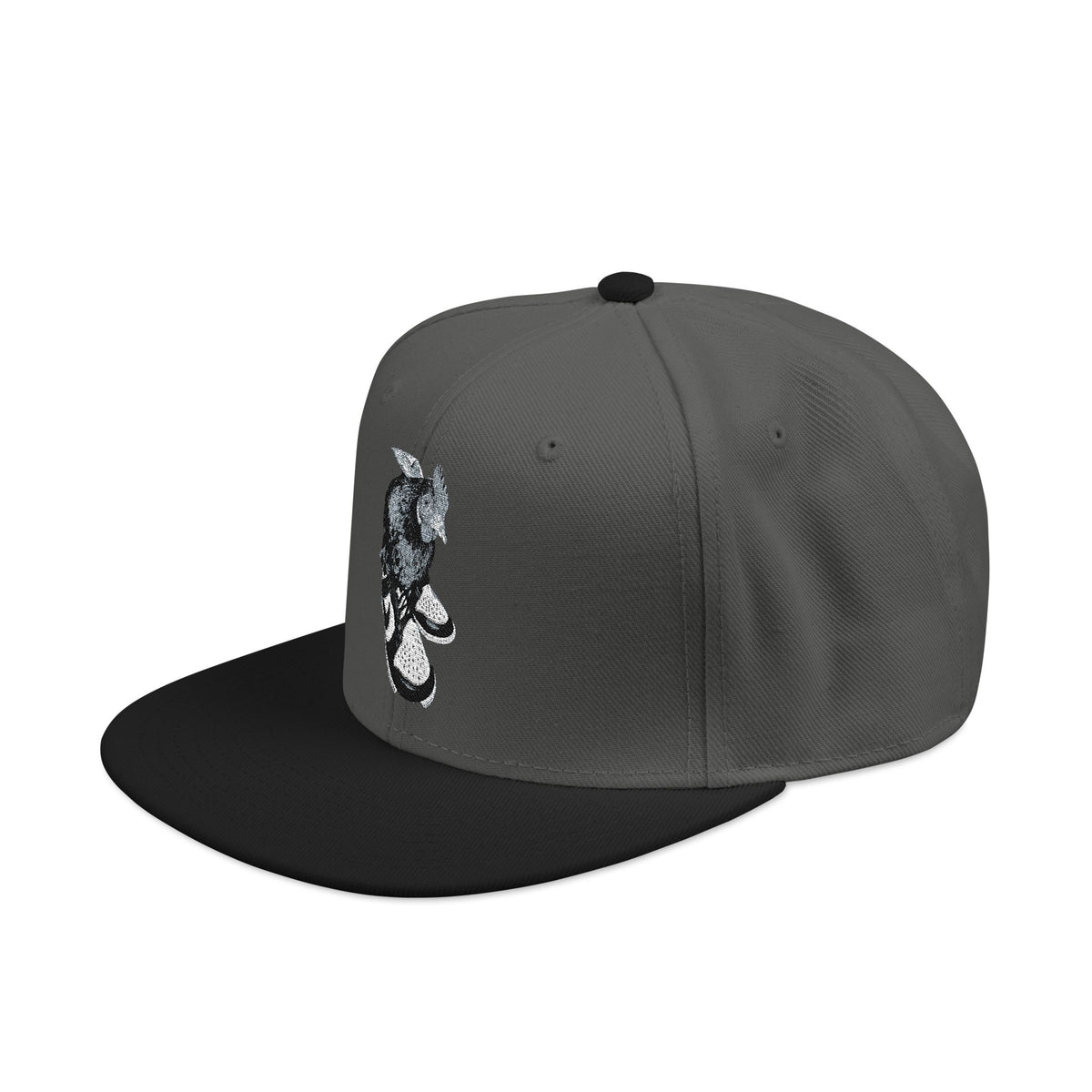 Embroidered Dragon Snapback Hat — Metallic Silver Oriental Crest