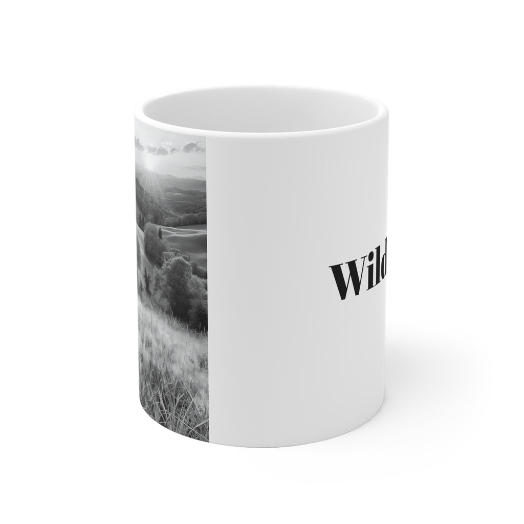 Wild & Free Ceramic Mug — Black & White Landscape Coffee Cup