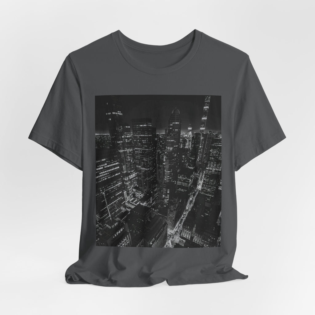 City Nightscape T-Shirt — Black & White Aerial Skyline Tee