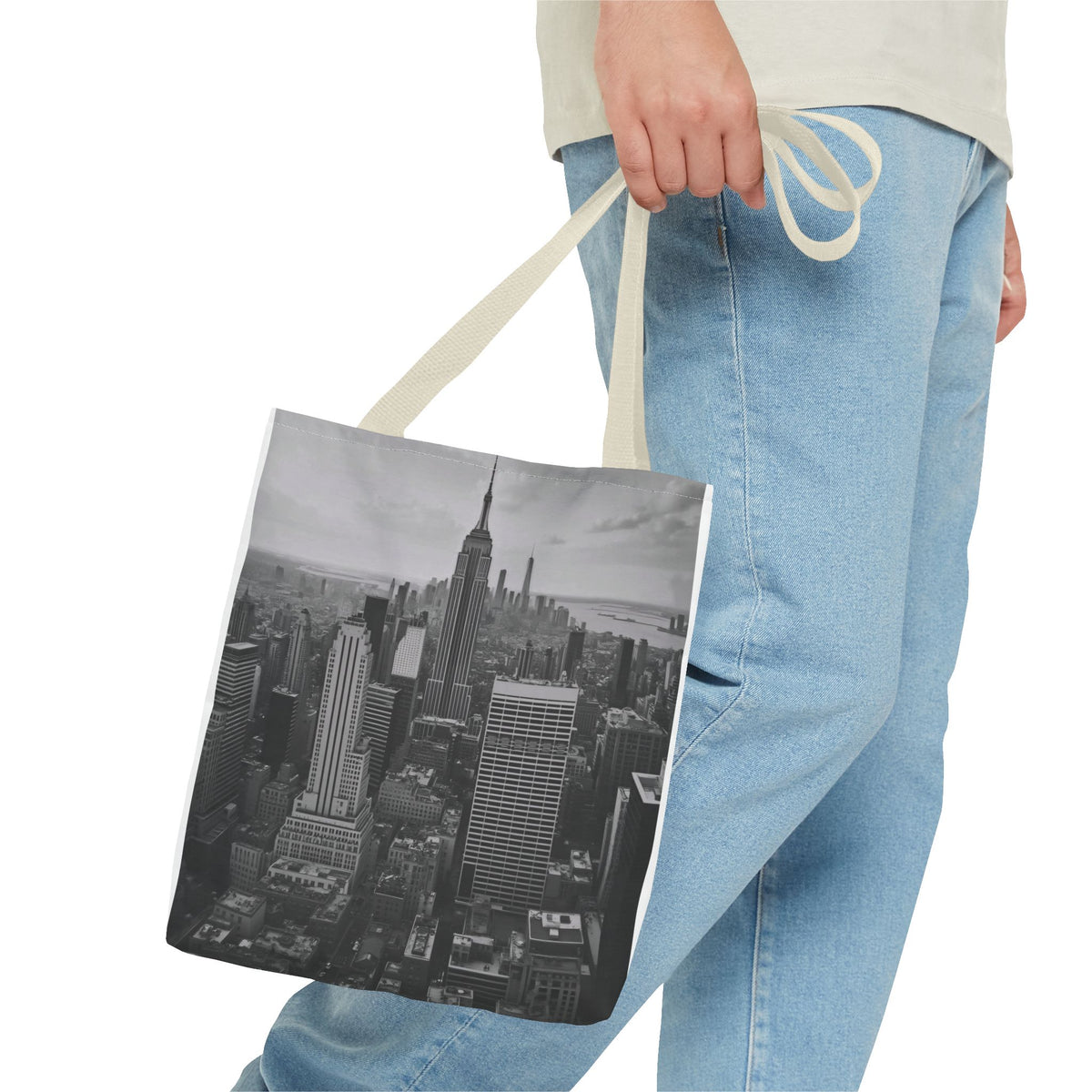 City Skyline Tote Bag – Black & White New York Aerial Photo Tote