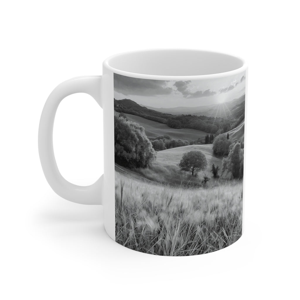 Wild & Free Ceramic Mug — Black & White Landscape Coffee Cup