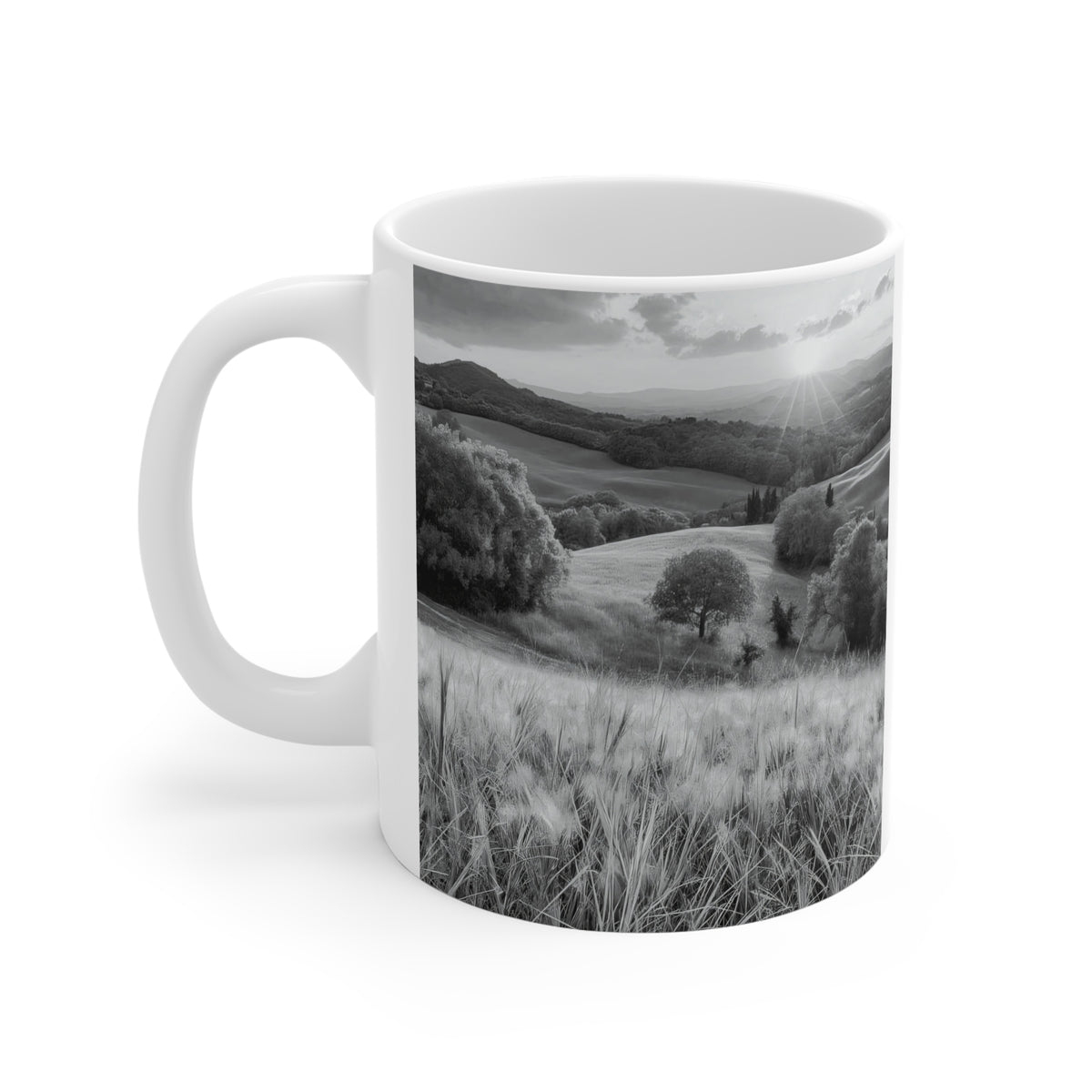 Wild & Free Ceramic Mug — Black & White Landscape Coffee Cup