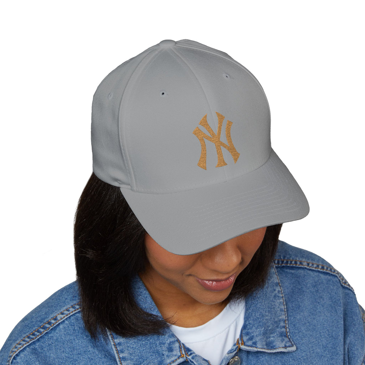 Embroidered Gold NY Logo Cap — Structured Closed-Back Baseball Hat