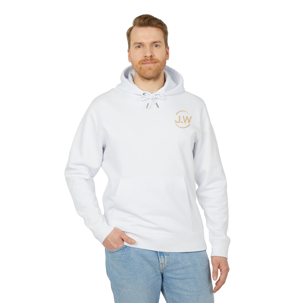 Minimal Monogram JW Hoodie — White Casual Pullover