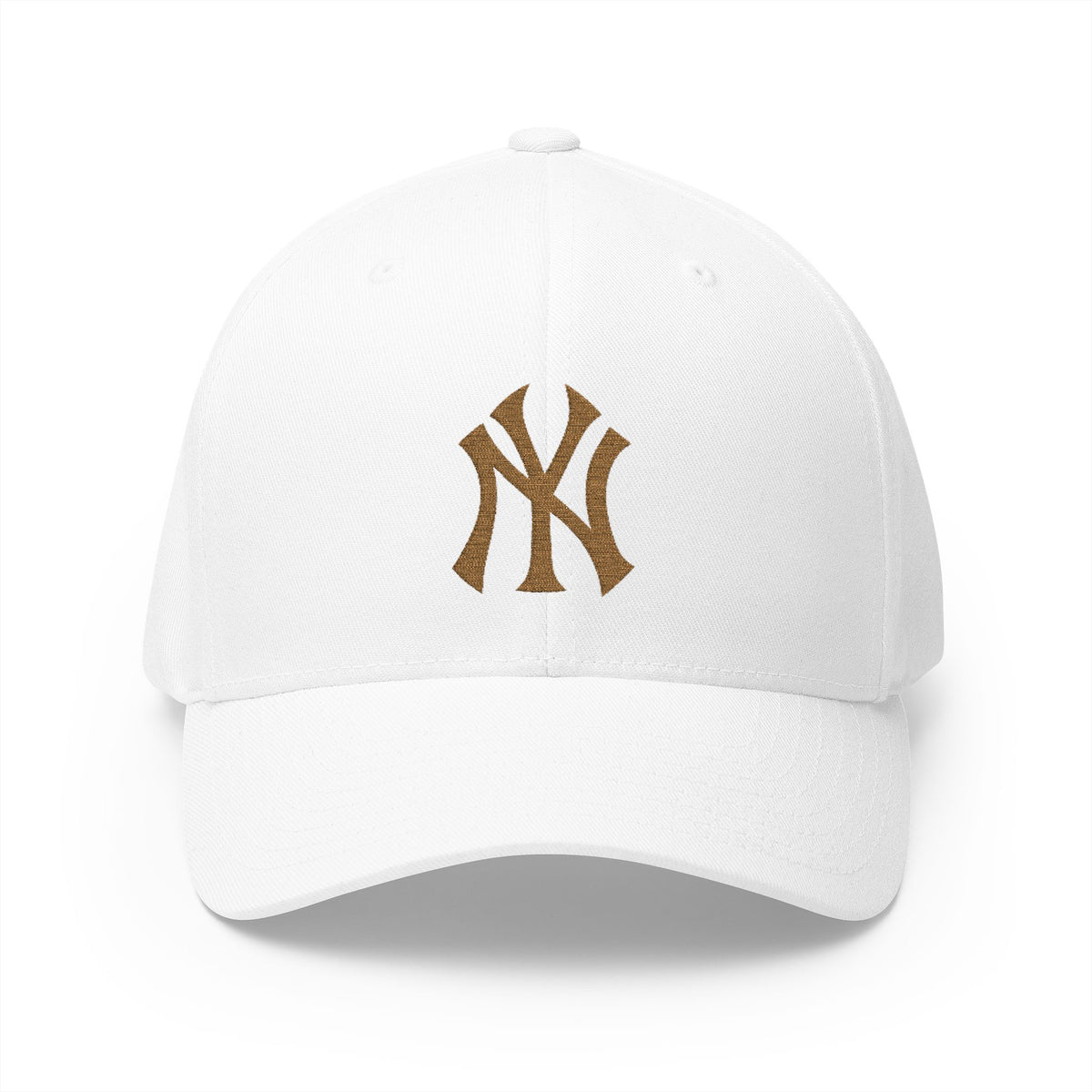 Embroidered Gold NY Logo Cap — Structured Closed-Back Baseball Hat