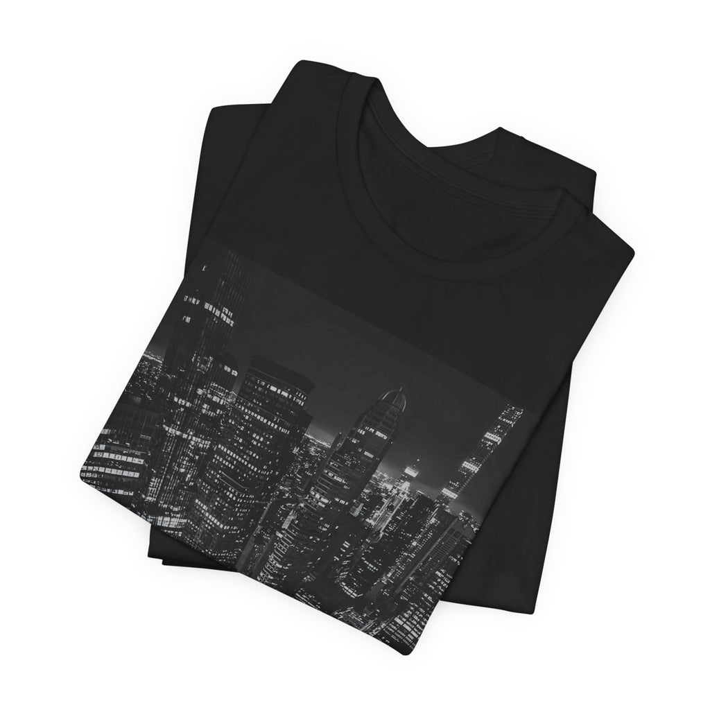 City Nightscape T-Shirt — Black & White Aerial Skyline Tee