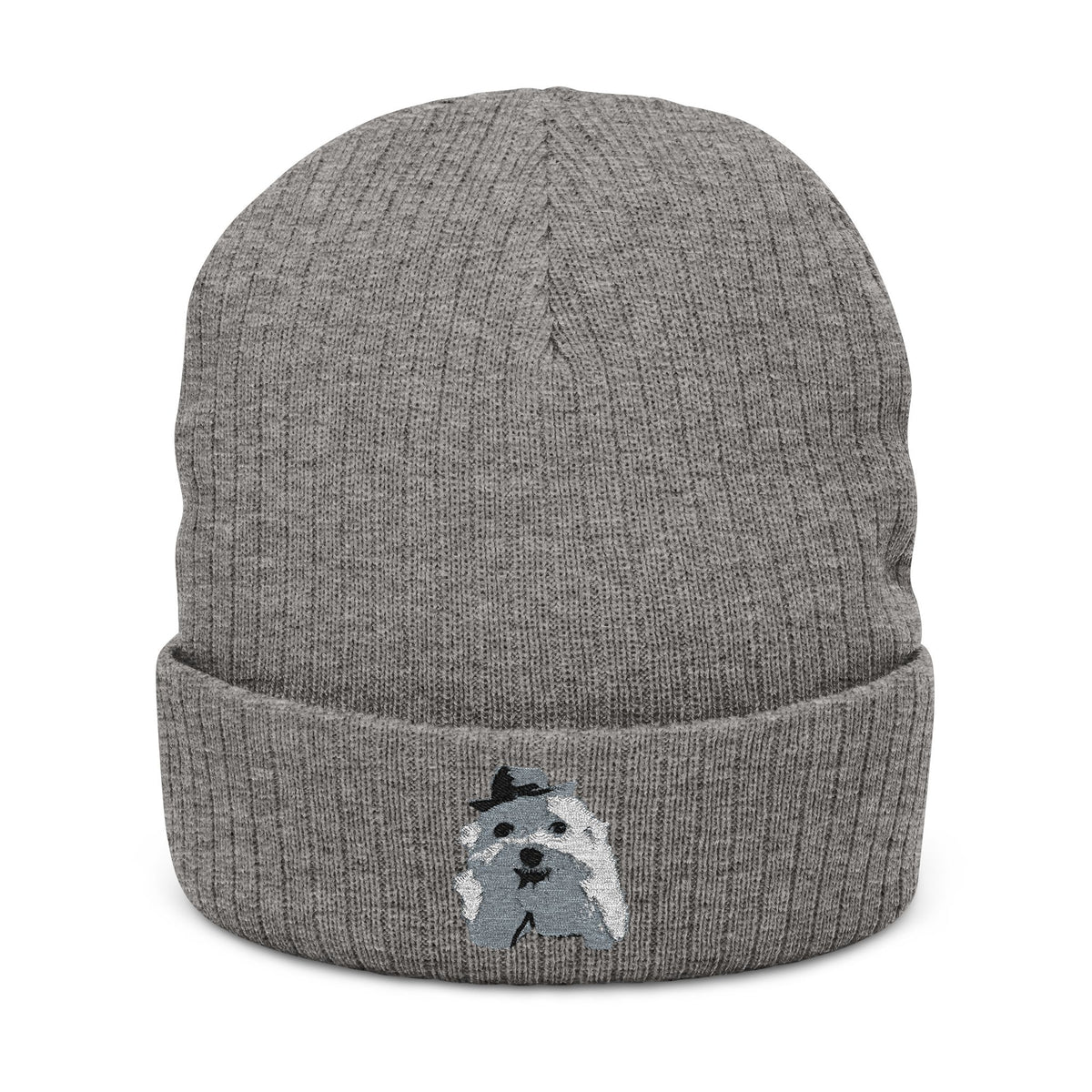 Embroidered Schnauzer Ribbed Knit Beanie — Cozy Dog Lover Winter Hat
