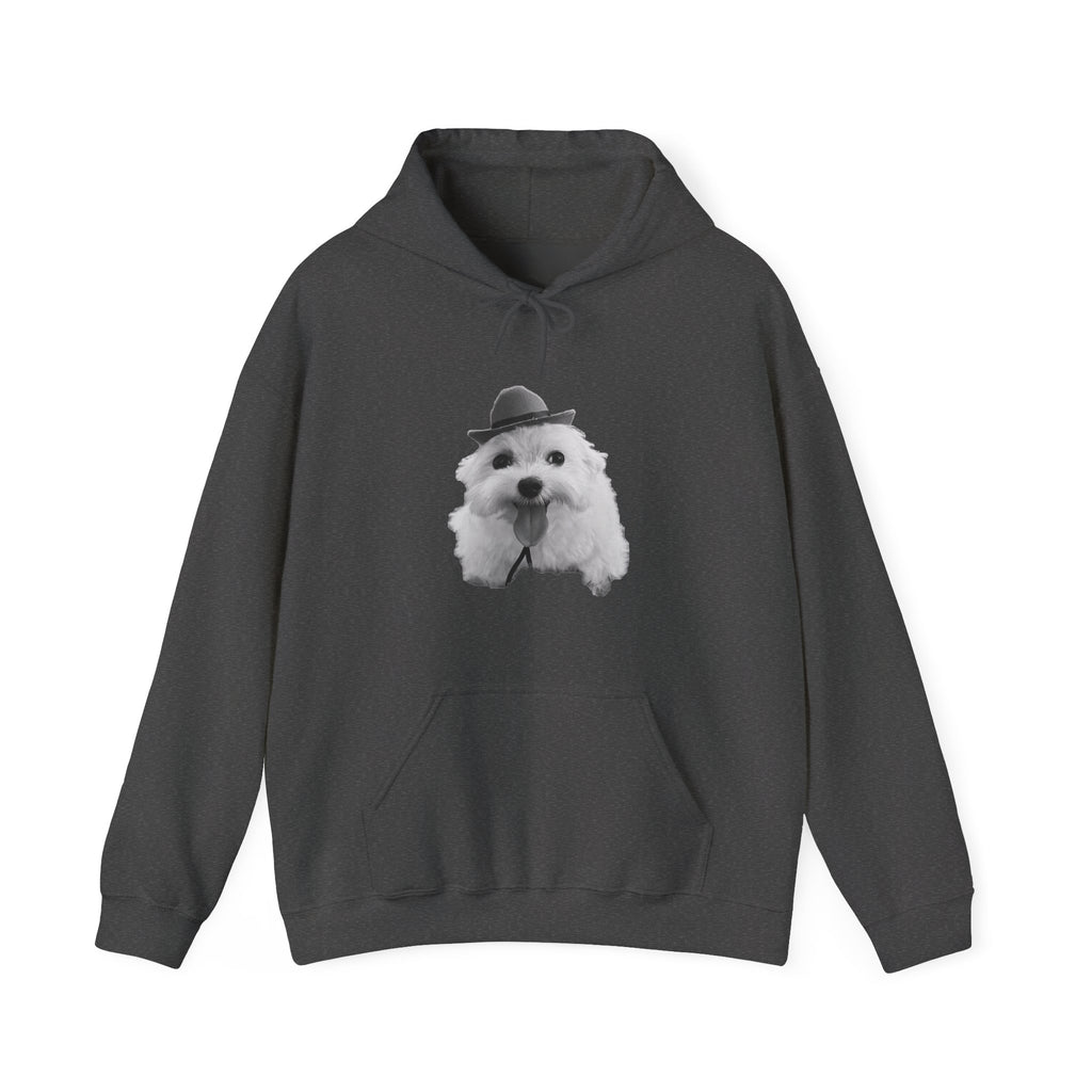 Cute Dog Hoodie — Fluffy Pup with Hat Graphic Sweatshirt
