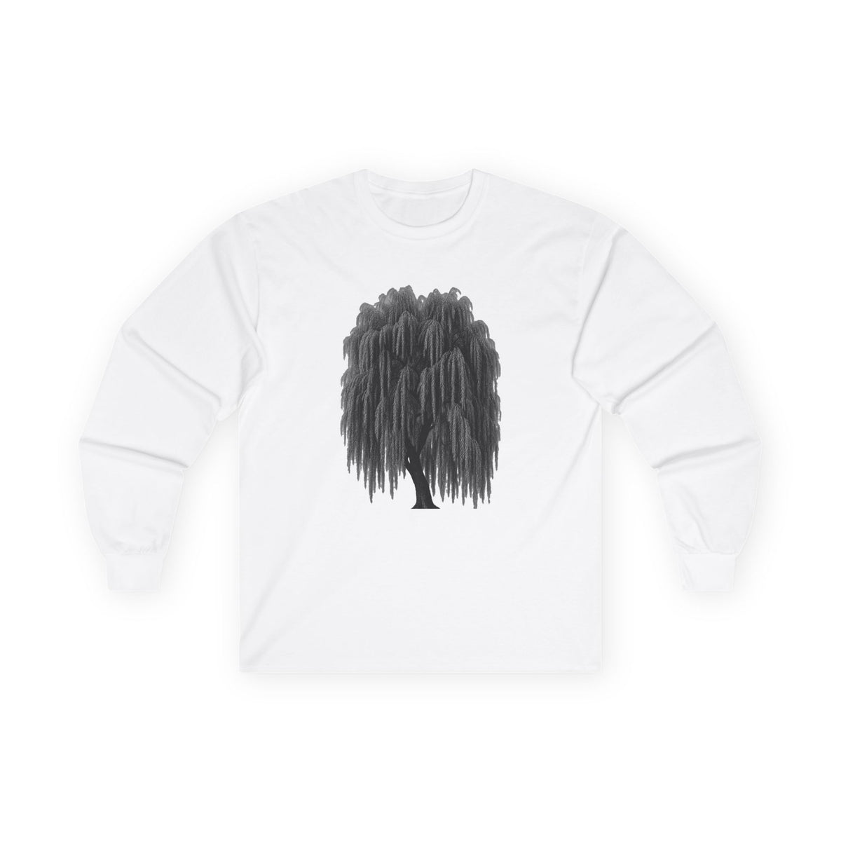 Willow Tree Long Sleeve Tee — Minimal Black Tree Graphic