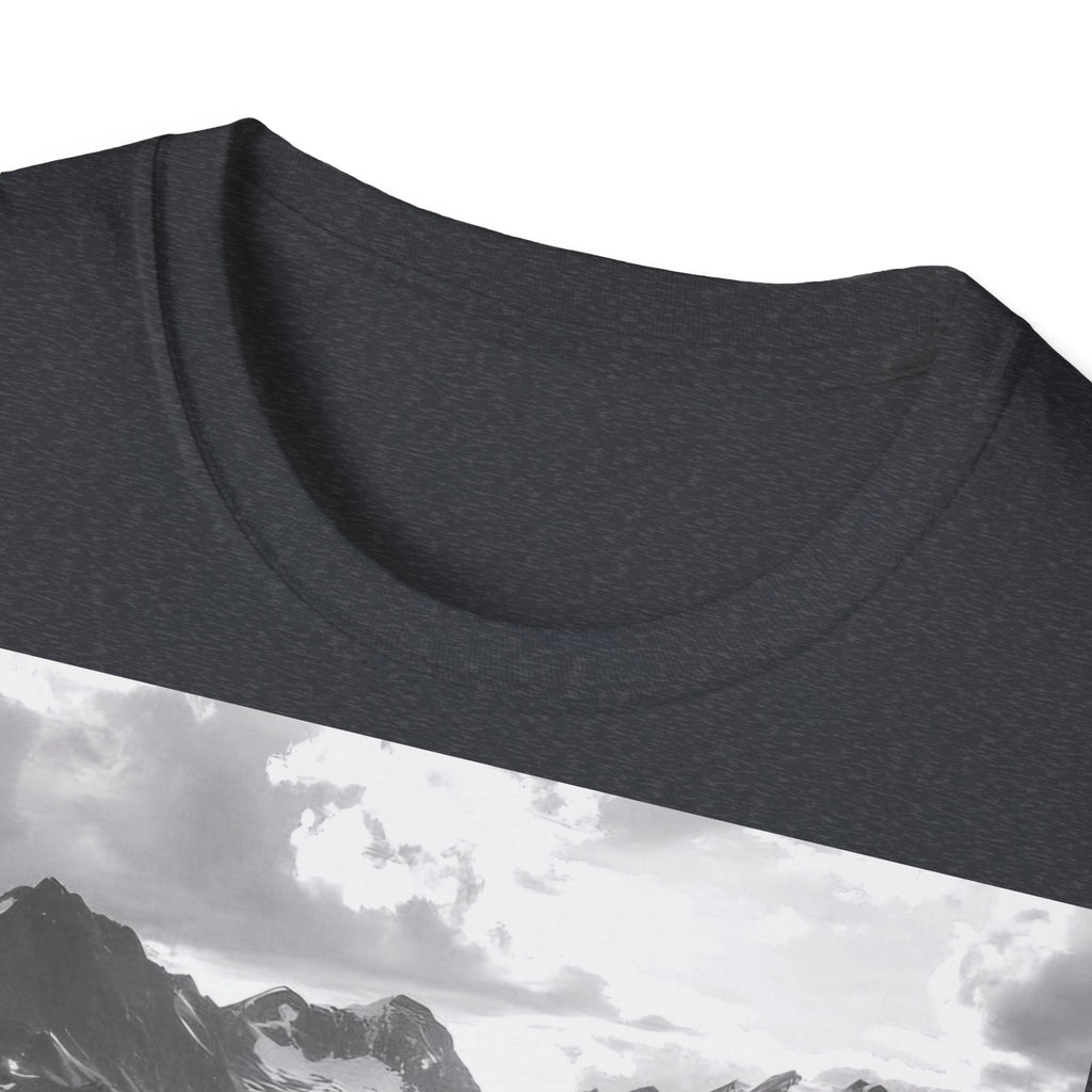 Mountain Meadow Photo T-Shirt — Black & White Nature Landscape Tee