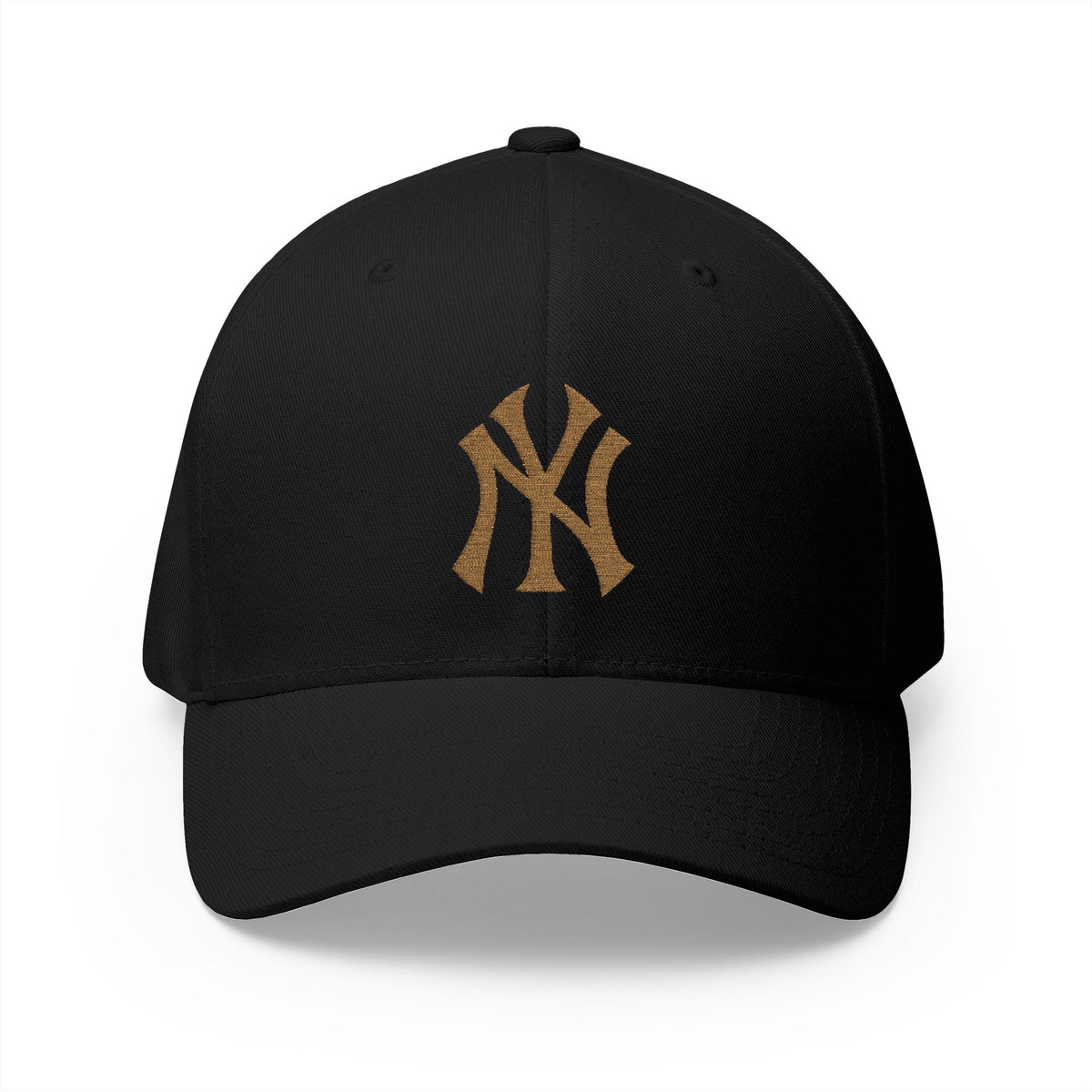 Embroidered Gold NY Logo Cap — Structured Closed-Back Baseball Hat