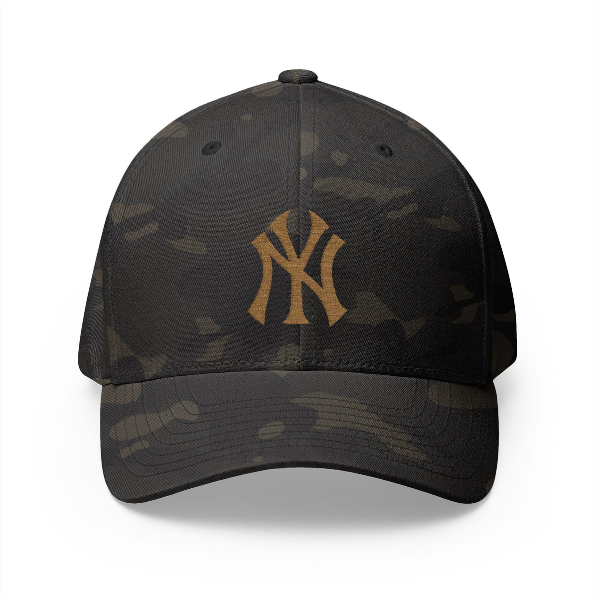 Embroidered Gold NY Logo Cap — Structured Closed-Back Baseball Hat