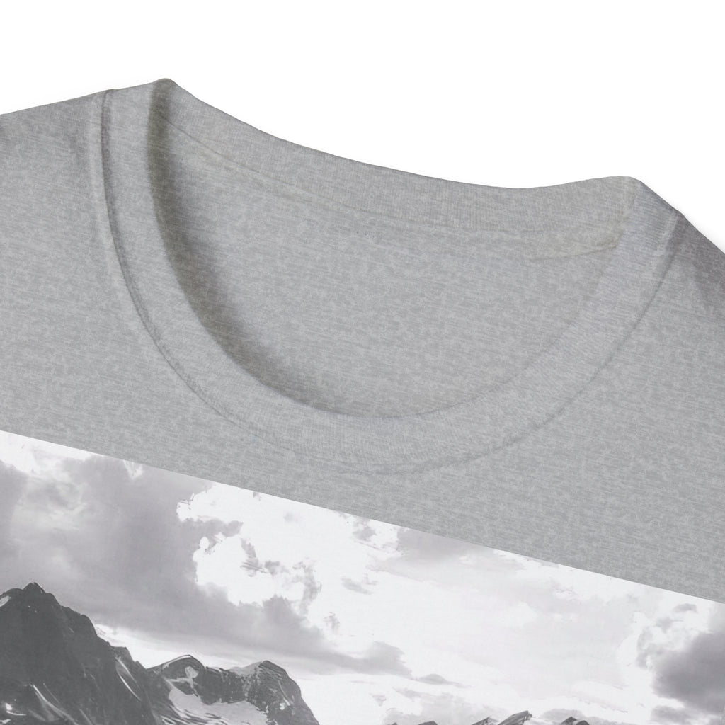 Mountain Meadow Photo T-Shirt — Black & White Nature Landscape Tee