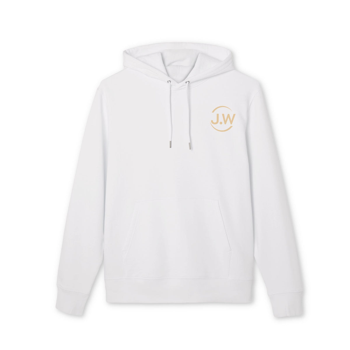 Minimal Monogram JW Hoodie — White Casual Pullover