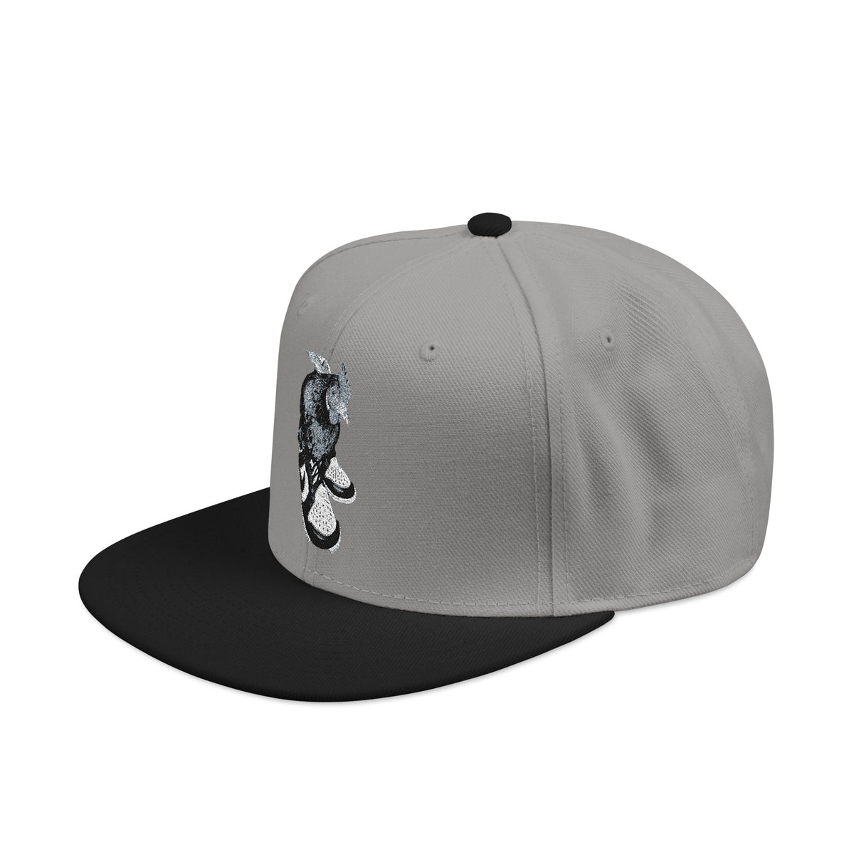 Embroidered Dragon Snapback Hat — Metallic Silver Oriental Crest